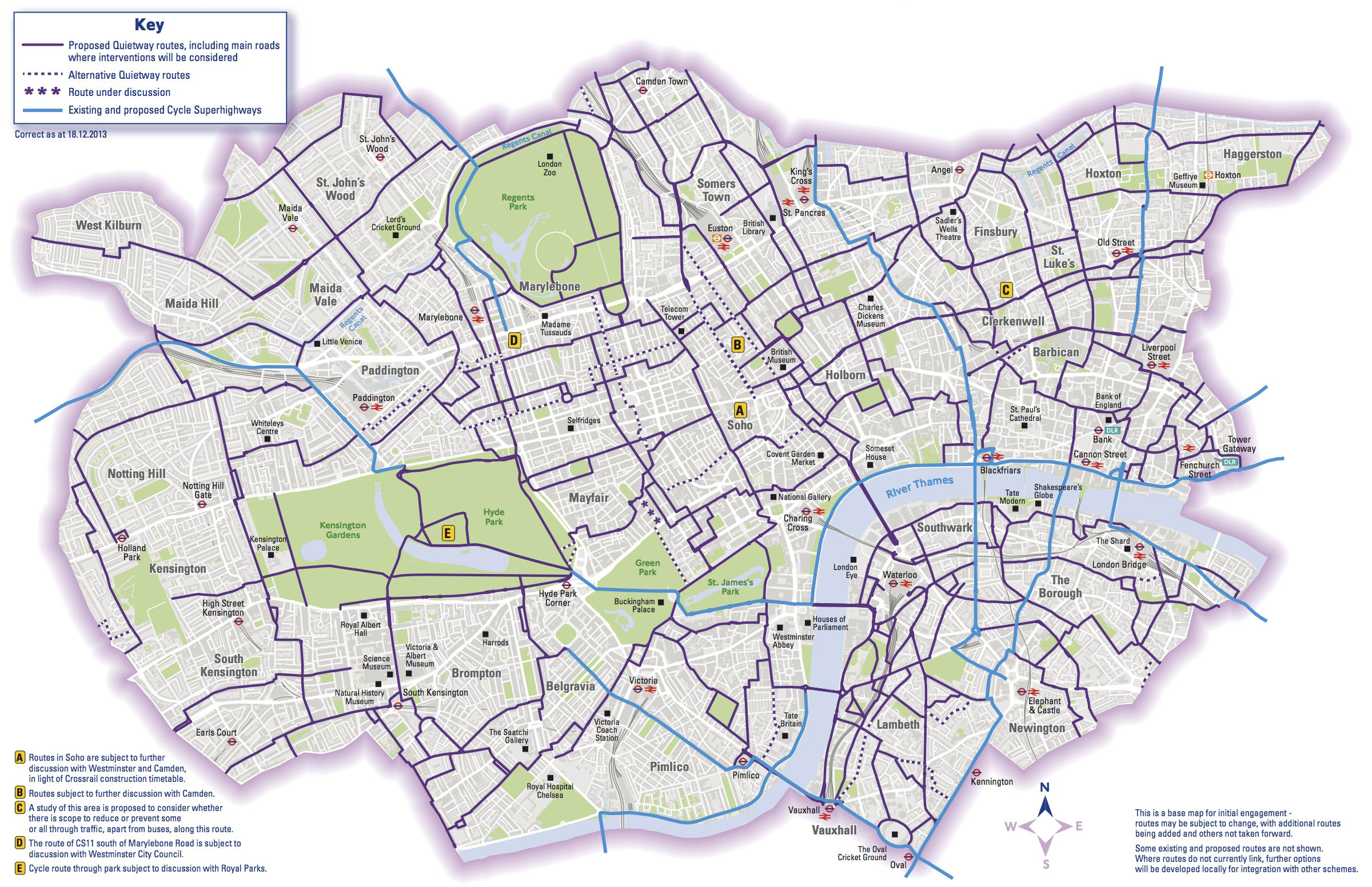 Map of London bike paths, bike routes, bike stations