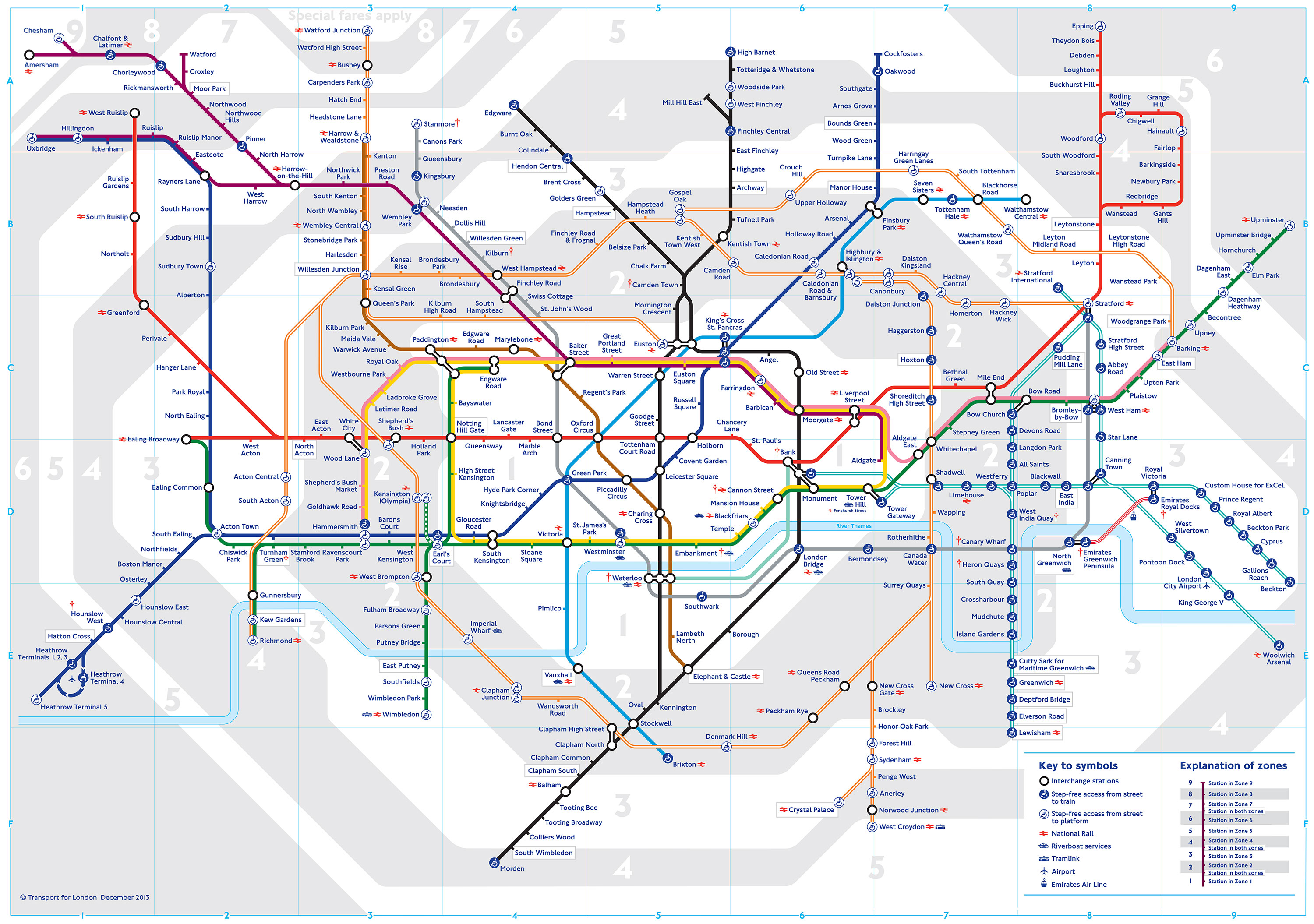 Map of London tube, underground & subway stations & lines