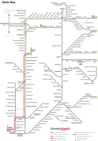 Map of London Abellio Greater Anglia rail network