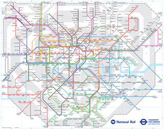 Map of London train, urban, commuter & suburban railway network