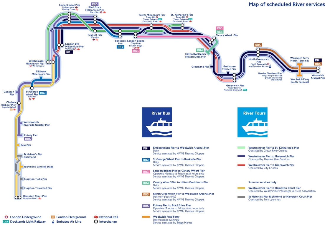 Map of London river bus: stations & lines